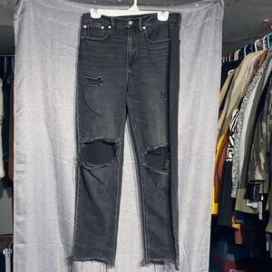 American Eagle Outfitters Charcoal Distressed Straight Leg Jeans